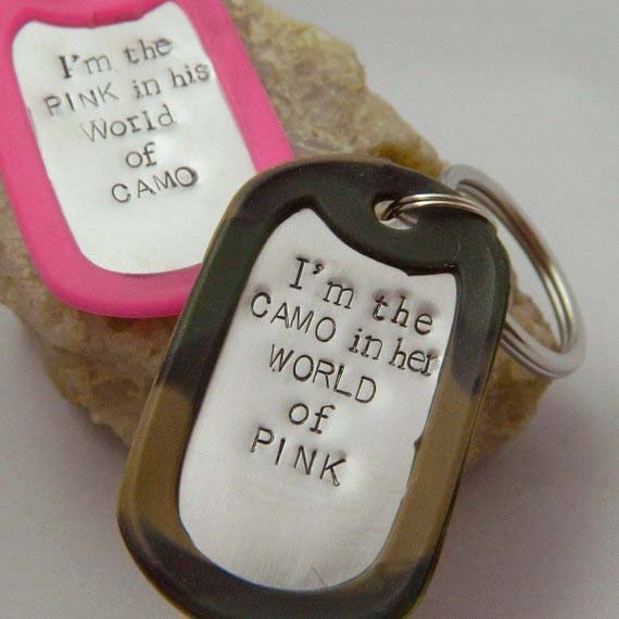 His and Hers I am the Pink in His World of Camo I am the Camo in her World of Pink Keychains